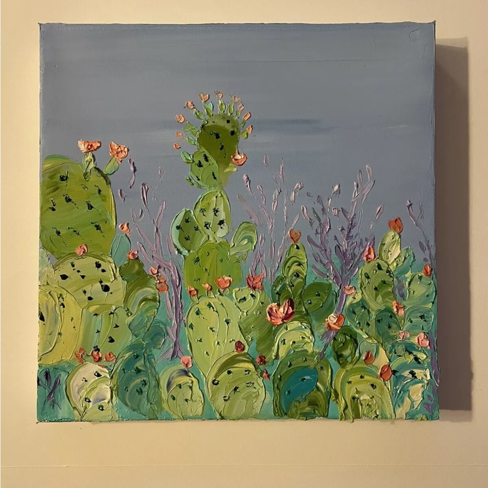 ORIGINAL Cactus Oil Painting Desert 12 X 12 Inches Contemporary Impasto